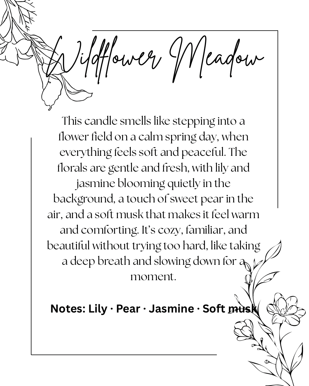 Product description card for 'Wildflower Meadow' candle